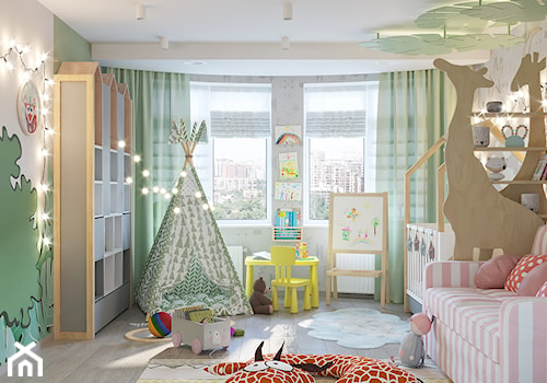 Pokój dziecka, w dwóch wersjach. - Średni szary zielony pokój dziecka dla niemowlaka dla dziecka dla ... - zdjęcie od SHAFIEVA DESIGN