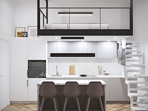Projekt mieszkania 24m2 - Średnia otwarta z salonem biała z zabudowaną lodówką z podblatowym zlewozmywakiem kuchnia jednorzędowa z wyspą lub półwyspem, styl nowoczesny - zdjęcie od SHAFIEVA DESIGN