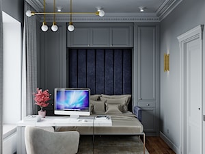 Projekt 101m2 - Średnie w osobnym pomieszczeniu z sofą szare biuro, styl nowoczesny - zdjęcie od SHAFIEVA DESIGN