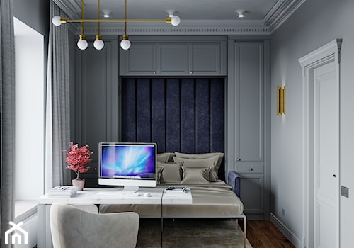 Projekt 101m2 - Średnie w osobnym pomieszczeniu z sofą szare biuro, styl nowoczesny - zdjęcie od SHAFIEVA DESIGN