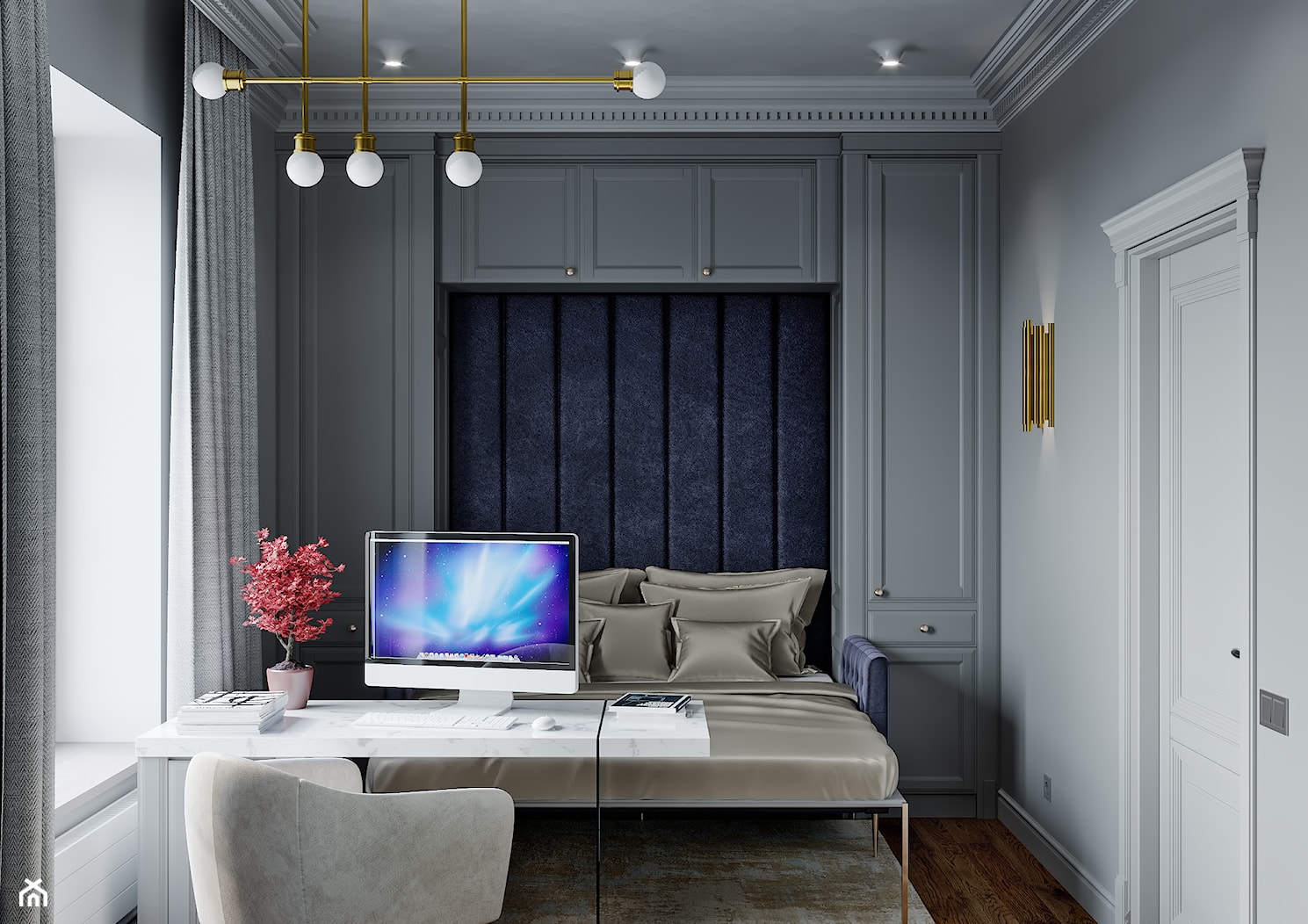 Projekt 101m2 - Średnie w osobnym pomieszczeniu z sofą szare biuro, styl nowoczesny - zdjęcie od SHAFIEVA DESIGN - Homebook