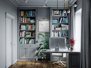 Projekt 101m2 - Małe w osobnym pomieszczeniu z zabudowanym biurkiem czarne biuro, styl nowoczesny - zdjęcie od SHAFIEVA DESIGN
