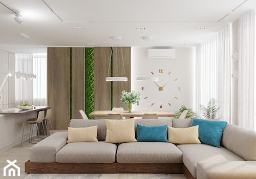 Projekt mieszkania 127m2 - Mały biały salon z kuchnią z jadalnią, styl nowoczesny - zdjęcie od SHAFIEVA DESIGN