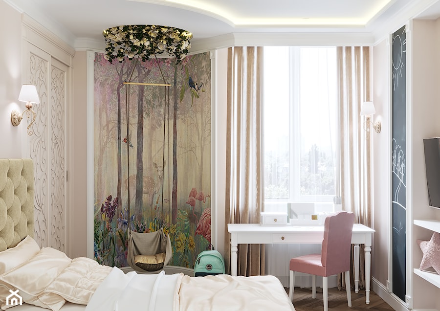 Projekt mieszkania 130m2 - Mały beżowy szary pokój dziecka dla nastolatka dla dziewczynki, styl tradycyjny - zdjęcie od SHAFIEVA DESIGN