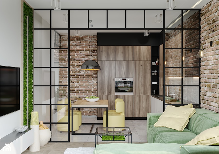Projekt mieszkania 58,4 m2 - Średnia otwarta z salonem z kamiennym blatem biała z zabudowaną lodówką z nablatowym zlewozmywakiem kuchnia w kształcie litery l, styl nowoczesny - zdjęcie od SHAFIEVA DESIGN