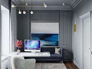 Projekt 101m2 - Średnie w osobnym pomieszczeniu z sofą białe szare biuro, styl nowoczesny - zdjęcie od SHAFIEVA DESIGN