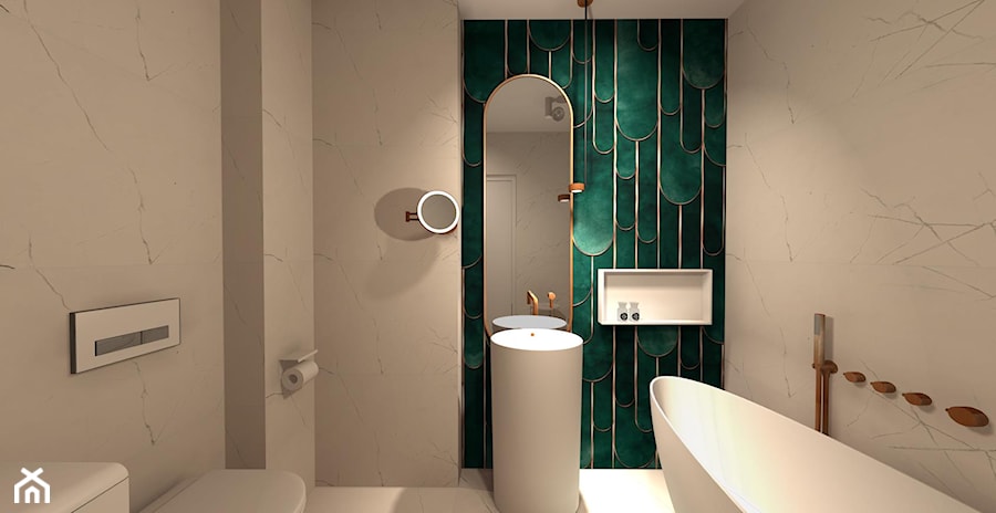 Projekt Tapeta. - Średnia bez okna łazienka, styl nowoczesny - zdjęcie od Wabud Sp z o.o.