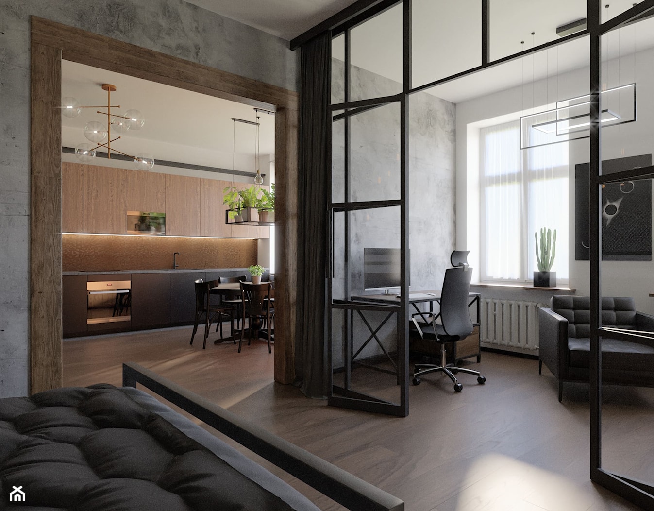 Biuro z metalowymi drzwiami w stylu loft/ industrial - zdjęcie od Holi Home - Homebook