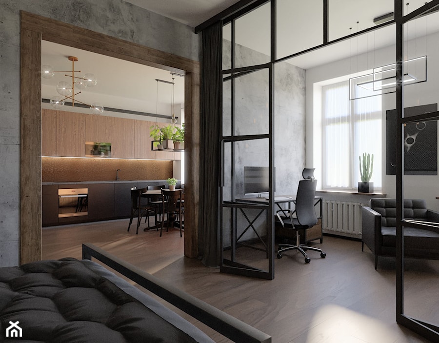 Biuro z metalowymi drzwiami w stylu loft/ industrial - zdjęcie od Holi Home