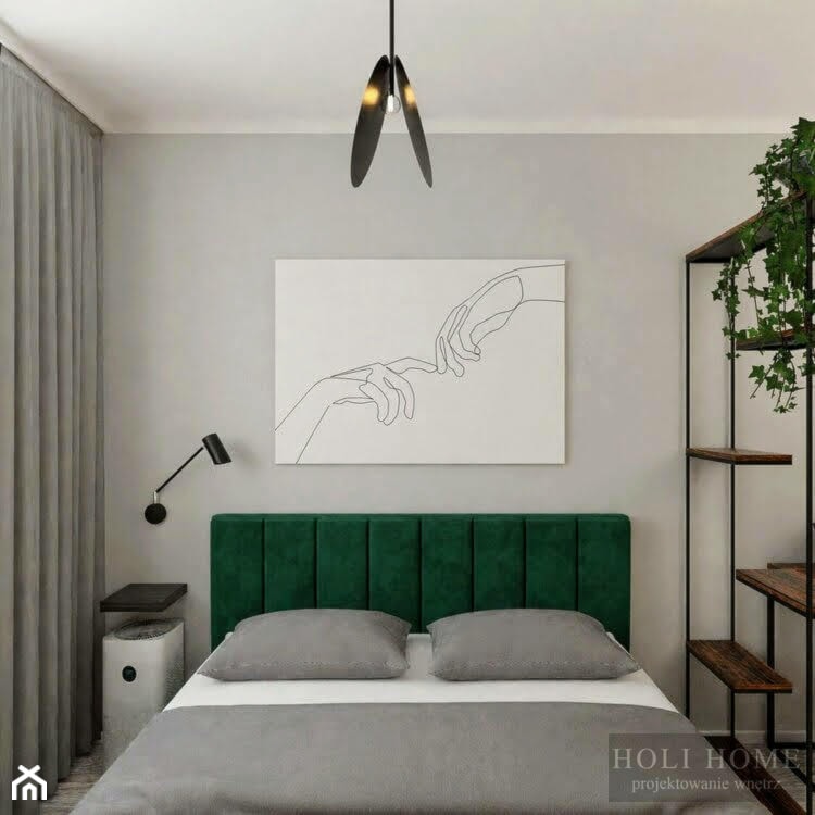 Sypialnia - butelkowa zieleń i industrialne elementy - zdjęcie od Holi Home
