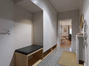 Wiatrołap, przedpokój a może korytarz? Biel, drewno i czerń to idealne połączenie! - zdjęcie od Holi Home