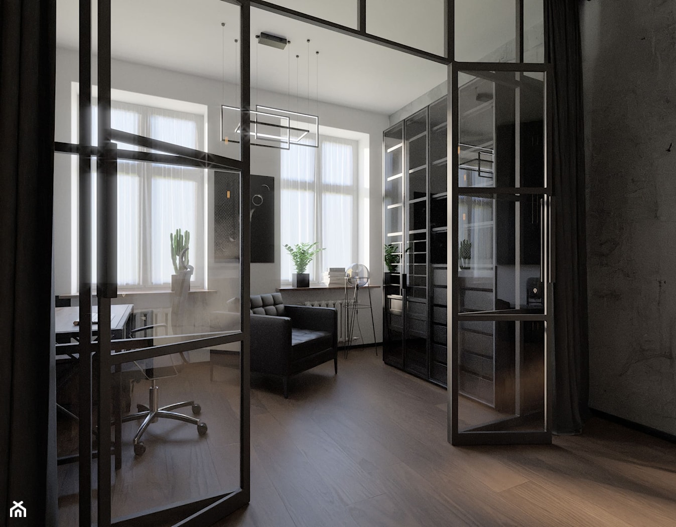 Biuro z metalowymi drzwiami w stylu loft/ industrial - zdjęcie od Holi Home - Homebook