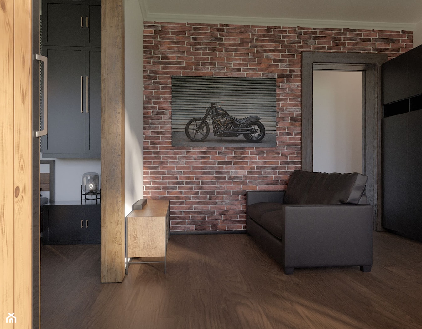 Salon w stylu industrialnym z cegłą na ścianie - zdjęcie od Holi Home - Homebook