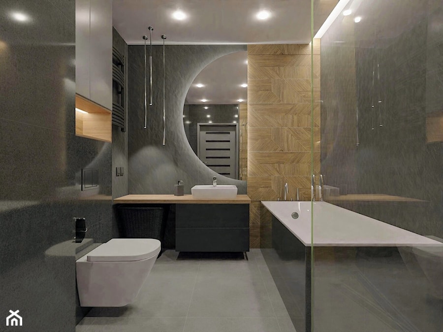 Łazienka - kamień, beton i drewno - Łazienka, styl nowoczesny - zdjęcie od Holi Home
