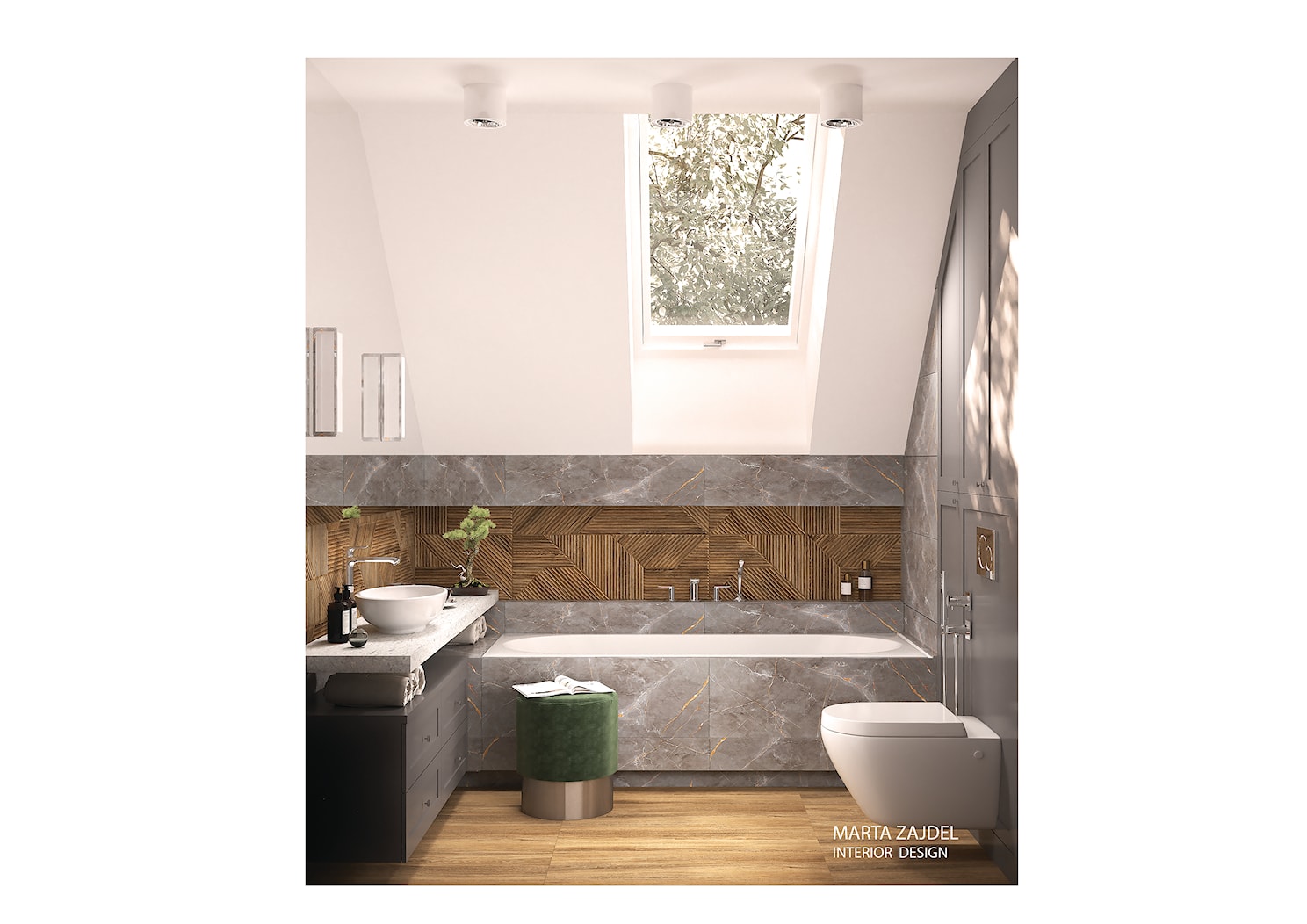 Łazienka szary taupe i drewno - zdjęcie od Marta Zajdel Interior Design - Homebook
