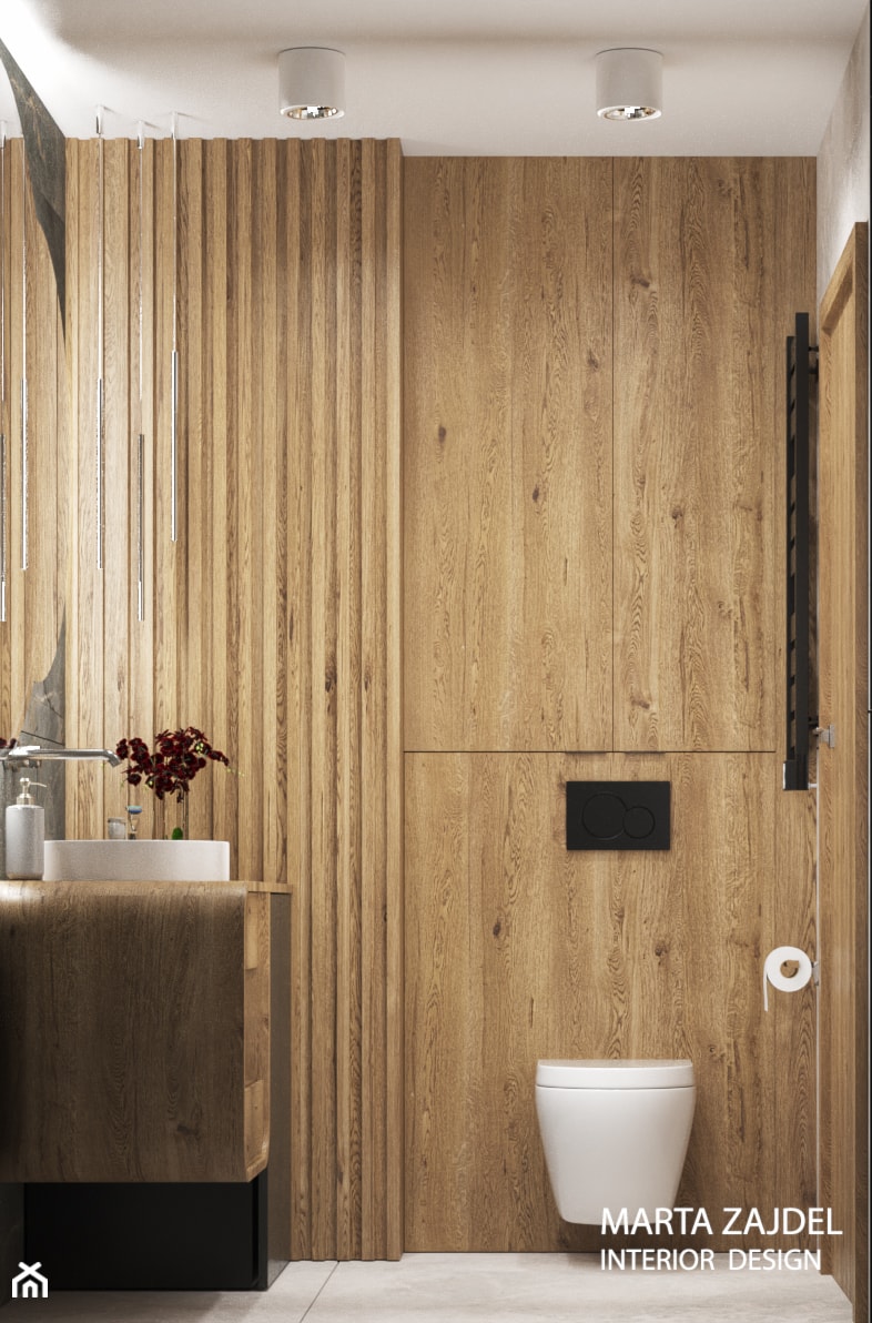 Drewniane lamelki w łazience - zdjęcie od Marta Zajdel Interior Design