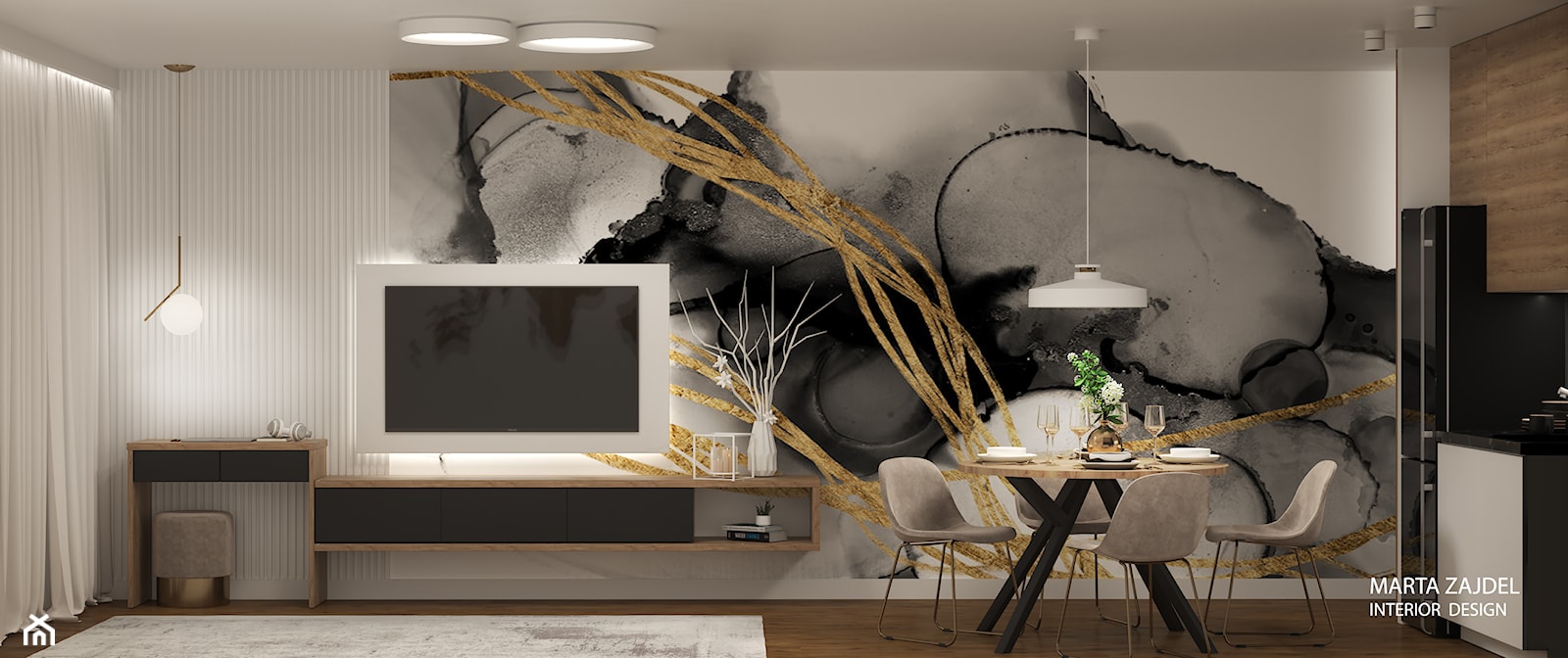 Salon z wyrazistą tapetą - zdjęcie od Marta Zajdel Interior Design - Homebook