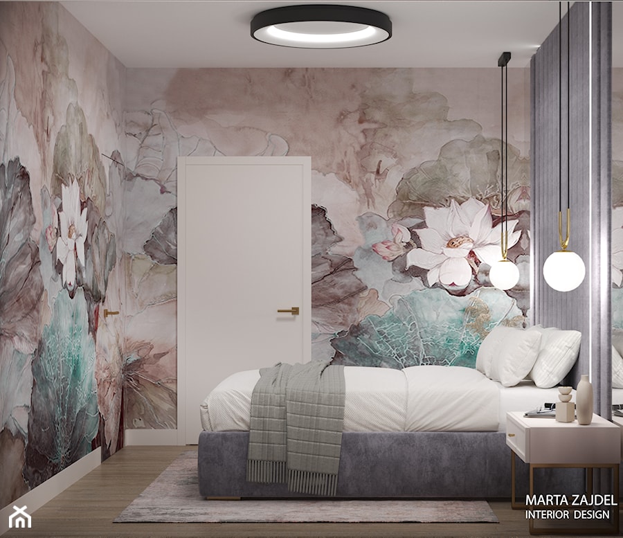 sypialnia z wezgłowiem do sufitu - zdjęcie od Marta Zajdel Interior Design