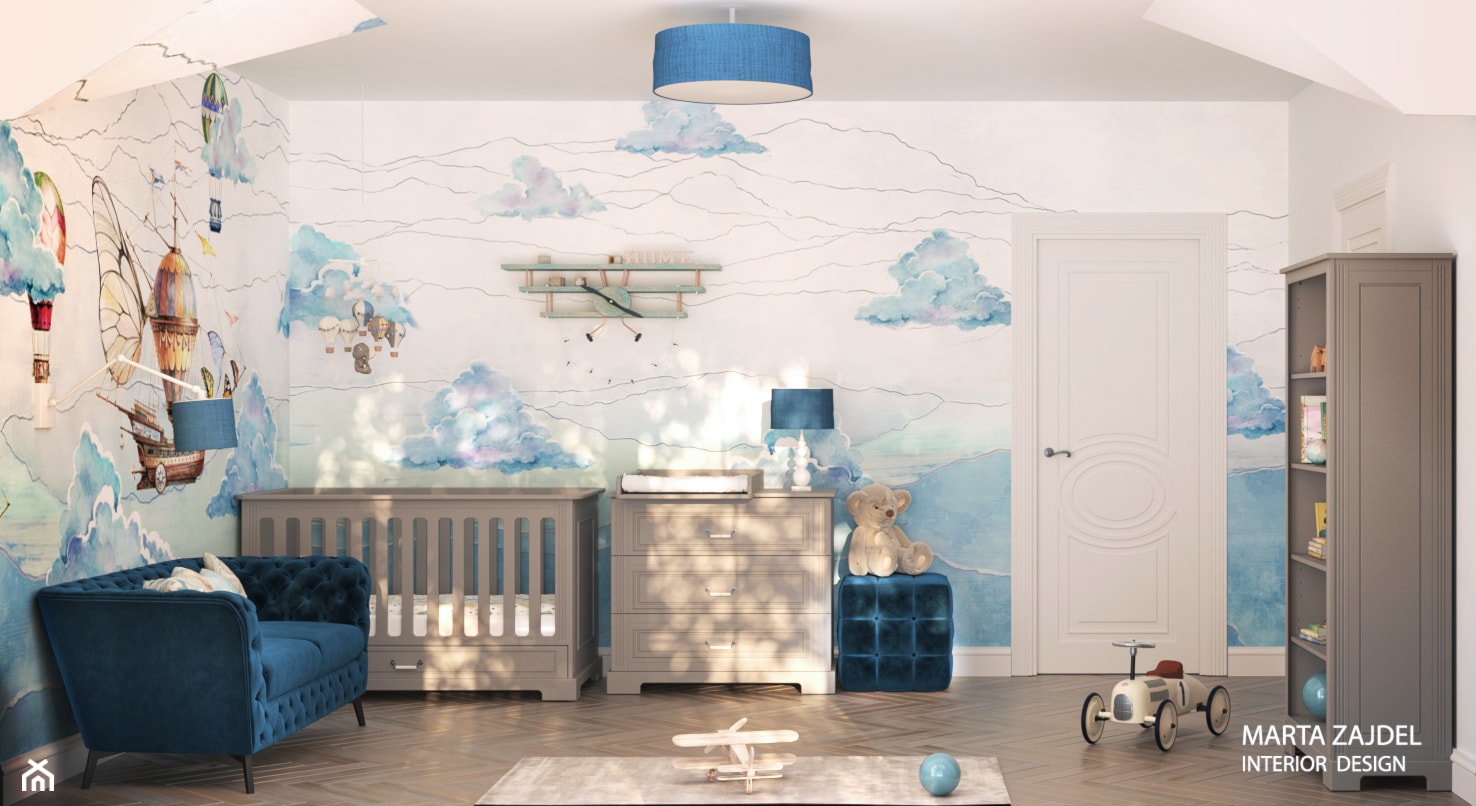 pokój dziecka z tapetą z balonami chmurkami - zdjęcie od Marta Zajdel Interior Design - Homebook