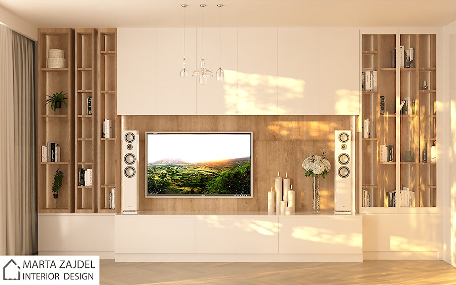 Ścianka TV dębowo biała - zdjęcie od Marta Zajdel Interior Design