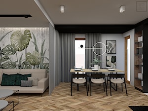 Parter domu z jodełką i czernią - Salon, styl nowoczesny - zdjęcie od Pracownia Projektowa Arch/tecture