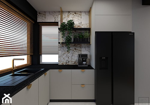 Parter domu z jodełką i czernią - Kuchnia, styl nowoczesny - zdjęcie od Pracownia Projektowa Arch/tecture