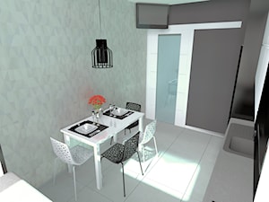 Strefa wejściowa z kuchnią - Projekt i realizacja Świnoujście - Średnia zamknięta beżowa szara z zabudowaną lodówką z nablatowym zlewozmywakiem kuchnia w kształcie litery l z oknem, styl minimalistyczny - zdjęcie od MVision Studio Projektowe