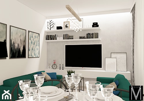40m2 mieszkanie Świnoujście - Mały biały szary salon z jadalnią, styl industrialny - zdjęcie od MVision Studio Projektowe