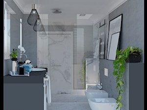 Projekt łazienki w bloku - Świnoujście - Duża bez okna z lustrem z punktowym oświetleniem łazienka, styl nowoczesny - zdjęcie od MVision Studio Projektowe