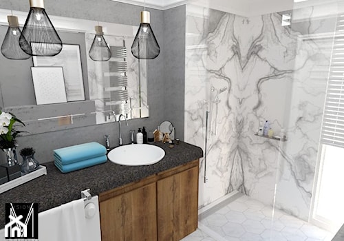 Projekt łazienki w bloku - Świnoujście - Średnia z lustrem łazienka z oknem, styl nowoczesny - zdjęcie od MVision Studio Projektowe