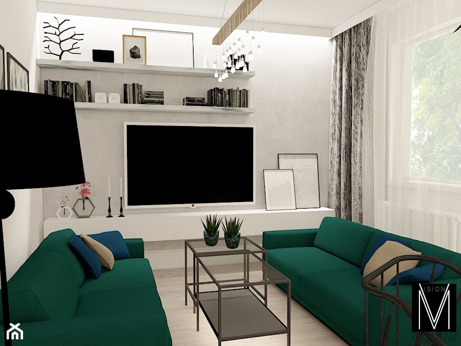 40m2 mieszkanie Świnoujście - Mały biały salon, styl industrialny - zdjęcie od MVision Studio Projektowe