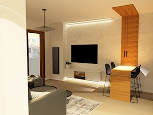 Mieszkanie w Świnoujściu - Duży szary salon z jadalnią, styl minimalistyczny - zdjęcie od MVision Studio Projektowe