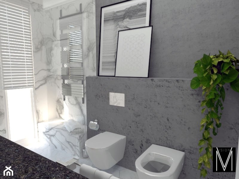 Projekt łazienki w bloku - Świnoujście - Średnia z punktowym oświetleniem łazienka z oknem, styl nowoczesny - zdjęcie od MVision Studio Projektowe