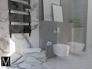 Projekt łazienki w bloku - Świnoujście - Mała biała szara łazienka w bloku w domu jednorodzinnym z o ... - zdjęcie od MVision Studio Projektowe