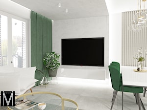 Szmaragdowa strefa dzienna - Salon, styl minimalistyczny - zdjęcie od MVision Studio Projektowe