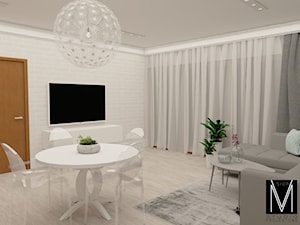 Apartament - Świnoujście - Duży biały szary salon z jadalnią, styl nowoczesny - zdjęcie od MVision Studio Projektowe