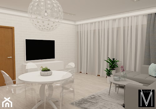 Apartament - Świnoujście - Duży biały szary salon z jadalnią, styl nowoczesny - zdjęcie od MVision Studio Projektowe