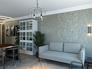 MIESZKANIE W WARSZAWIE - Mały szary salon z jadalnią, styl nowoczesny - zdjęcie od Design Time