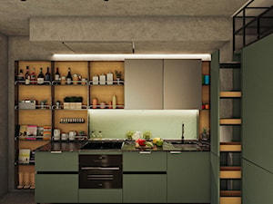 Kuchni - Średnia zamknięta czarna z zabudowaną lodówką z podblatowym zlewozmywakiem kuchnia w kształcie litery l, styl nowoczesny - zdjęcie od Design Time