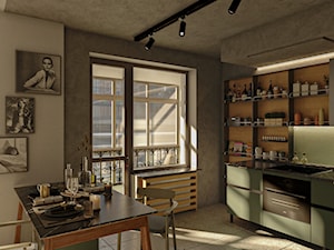 Kuchni - Średnia otwarta czarna z zabudowaną lodówką kuchnia jednorzędowa z oknem, styl nowoczesny - zdjęcie od Design Time