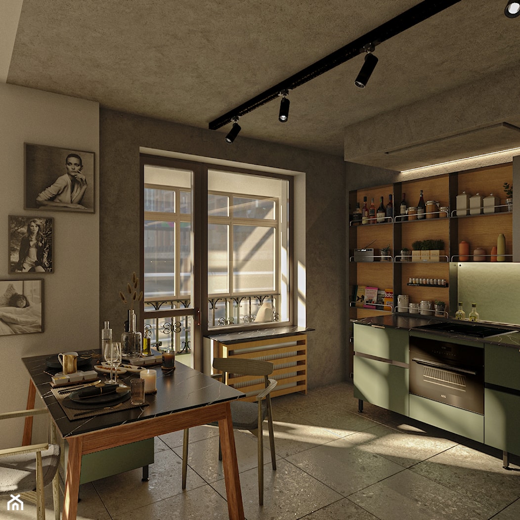Kuchni - Średnia otwarta czarna z zabudowaną lodówką kuchnia jednorzędowa z oknem, styl nowoczesny - zdjęcie od Design Time - Homebook