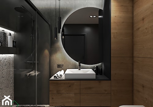 Industrialny segment z odrobiną różu - Średnia z lustrem z punktowym oświetleniem łazienka, styl nowoczesny - zdjęcie od Wiz-Dom