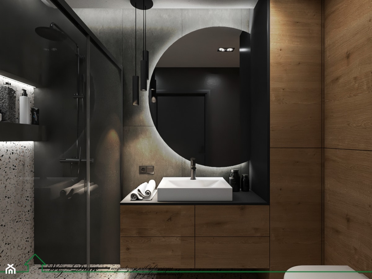 Industrialny segment z odrobiną różu - Średnia z lustrem z punktowym oświetleniem łazienka, styl nowoczesny - zdjęcie od Wiz-Dom - Homebook
