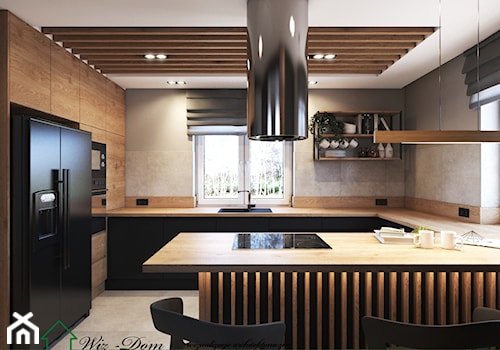 Projekt kuchni w czerni i drewnie - Kuchnia, styl nowoczesny - zdjęcie od Wiz-Dom