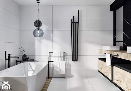 Łazienka - Średnia z lustrem z dwoma umywalkami łazienka z oknem, styl nowoczesny - zdjęcie od Klaudia Berechowska