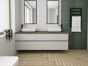 Intensywna zieleń - Średnia z lustrem z dwoma umywalkami łazienka z oknem, styl nowoczesny - zdjęcie od Mixlazienki