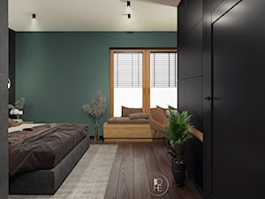 Projekt sypialni w ciemnych kolorach z toaletką - zdjęcie od BOHE Architektura