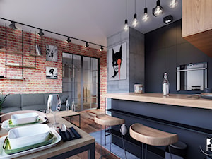 Projekt salonu w stylu industrialnym mieszkania w Białymstoku - zdjęcie od BOHE Architektura