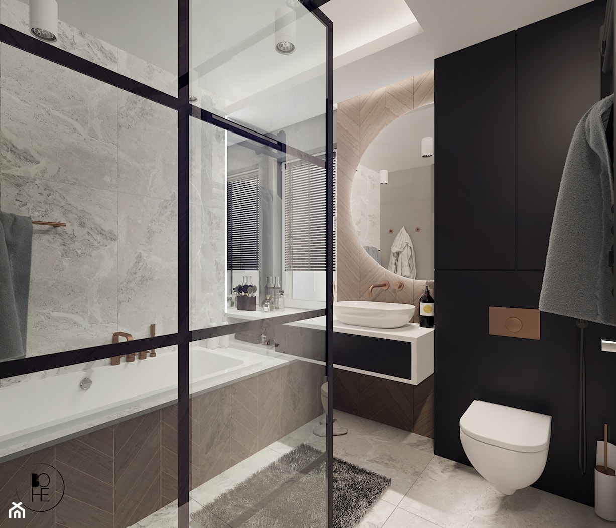 Projekt łazienki z wanną i prysznicem w Białymstoku - zdjęcie od BOHE Architektura - Homebook