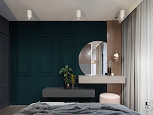 Projekt zielonej sypialni ze sztukaterią - zdjęcie od BOHE Architektura